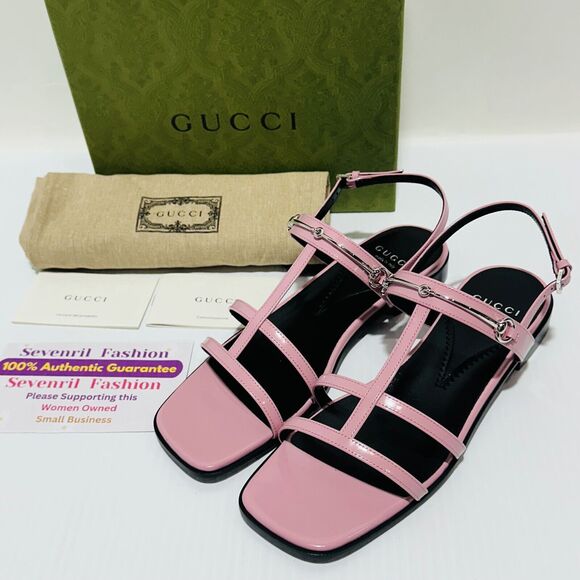Gucci Divine 37/ US 7 Sandals Dolly Pink Leather Horsebit Slingback Strap NIB - Picture 6 of 13